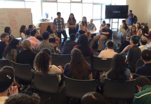 SKILLS: Led by seniors Eric Bazak, Shirel Benji and Laly Chriki, students meeting in the Beit Midrash considered school problems using  various techniques and moral perspectives.