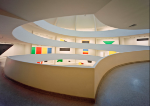 FAMILIAR: An exhibit of paintings by Ellsworth Kelly along the ascending circular ramps of the Guggenheim Museum in New York in 1997. 